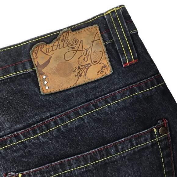 Ruthless Art Embroidered Men's Jeans 36 x 34 Aztec Southwest Phoenix Dark Artful - Picture 5 of 12